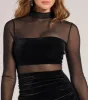 Sheer Appeal Velvet Long Sleeve Mini Dress sold by Windsor