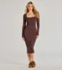Modern Minimalist Long Sleeve Midi Dress sold by Windsor