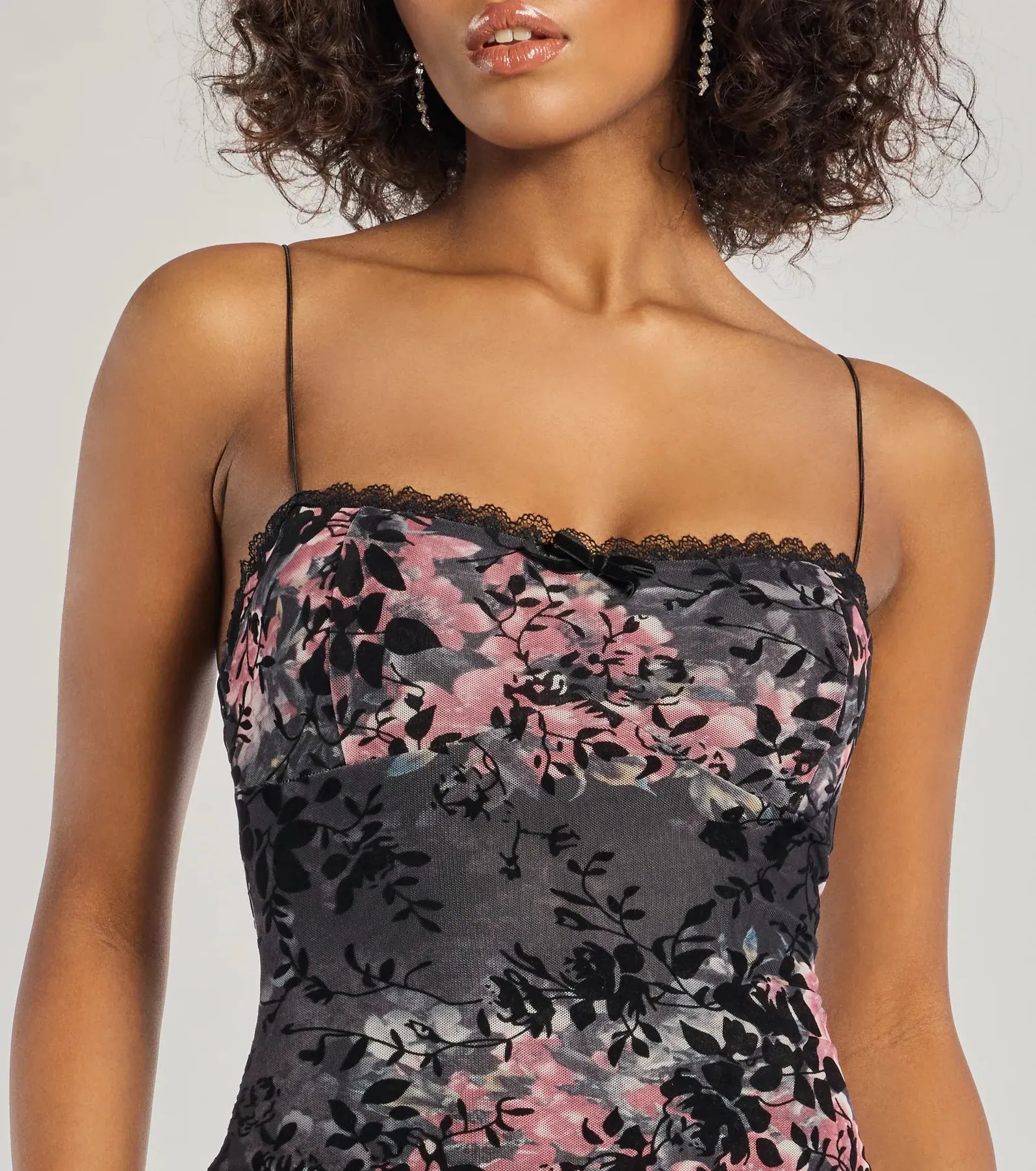 Flawless Look Flocked Floral Mesh Bodycon Midi Dress sold by Windsor product image thumbnail 3