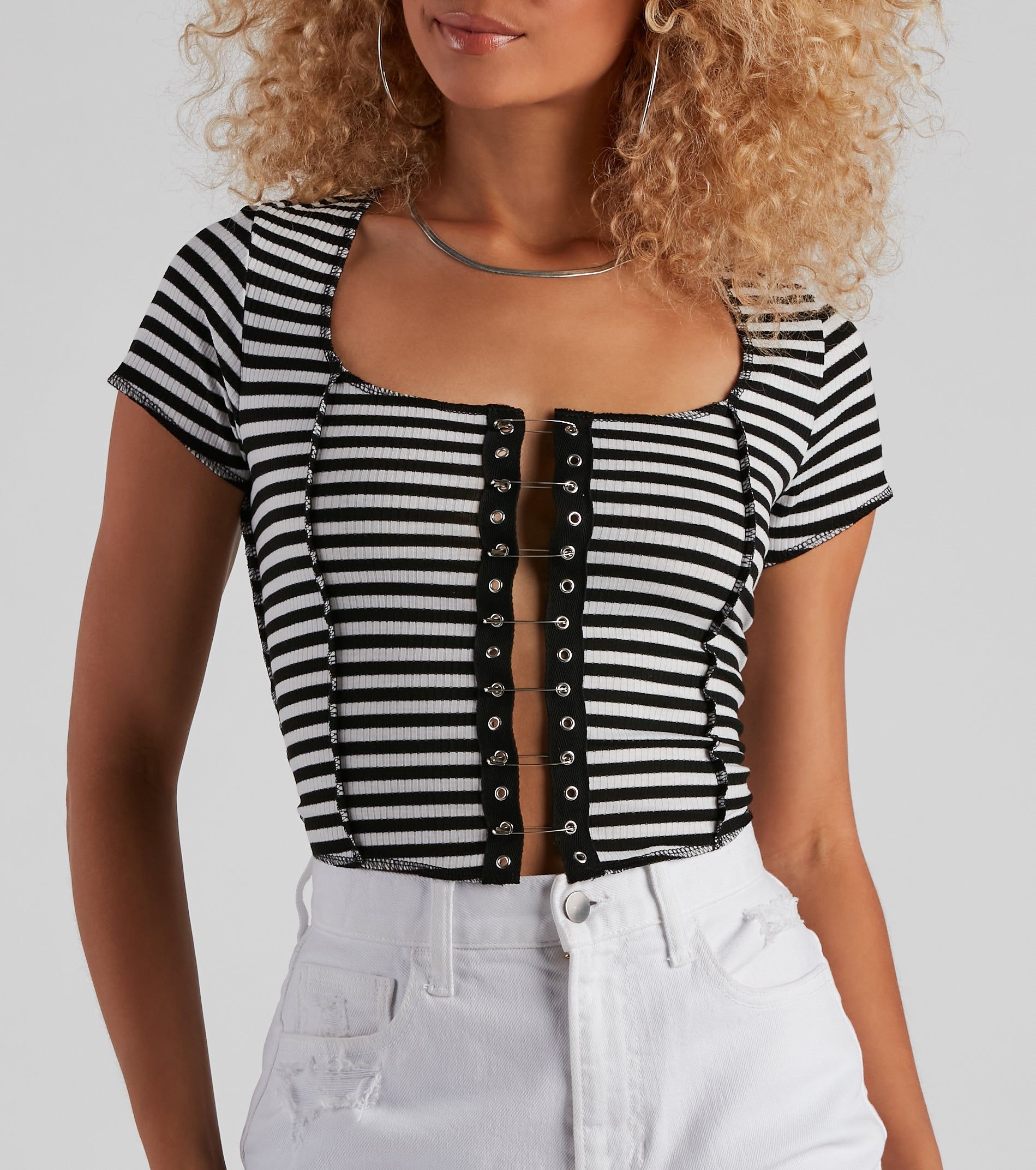 Striped Slay Rib Knit Crop Top sold by Windsor product image thumbnail 2