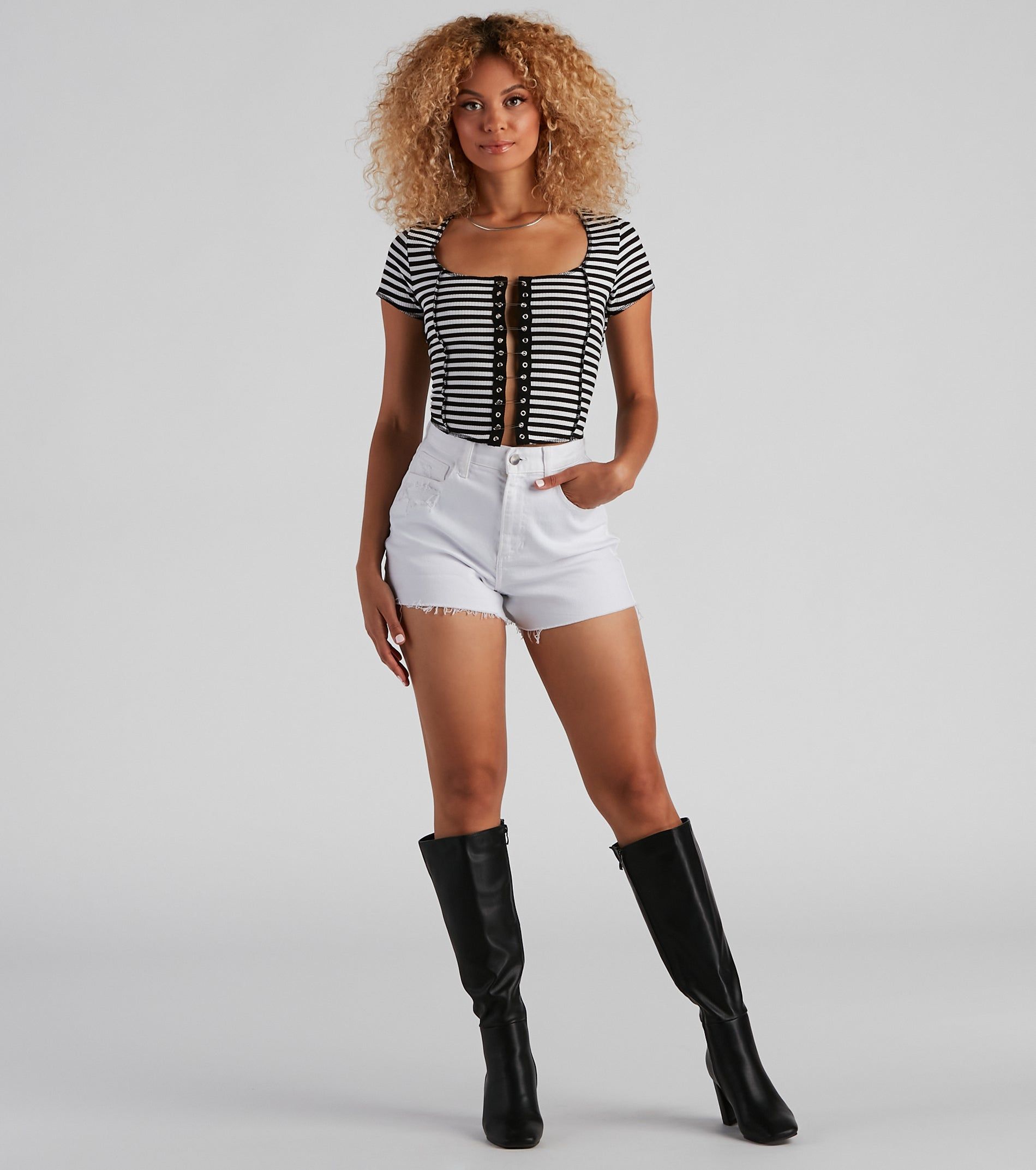 Striped Slay Rib Knit Crop Top sold by Windsor product image thumbnail 3