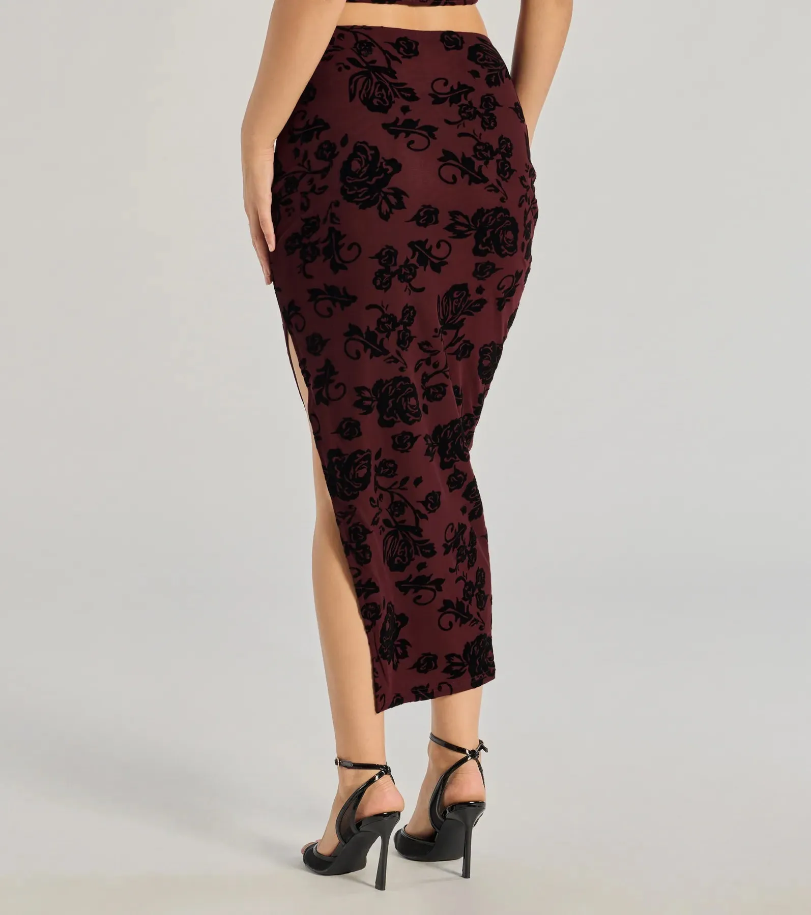 Luxe Wonder Flocked Velvet Floral Midi Skirt sold by Windsor product image thumbnail 2
