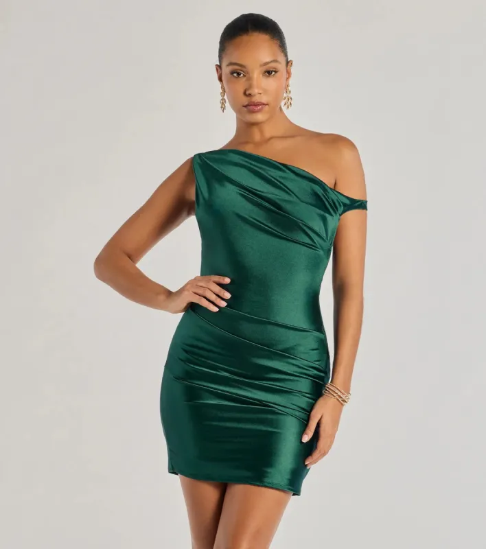 Marleigh Satin Off-Shoulder Mini Dress sold by Windsor