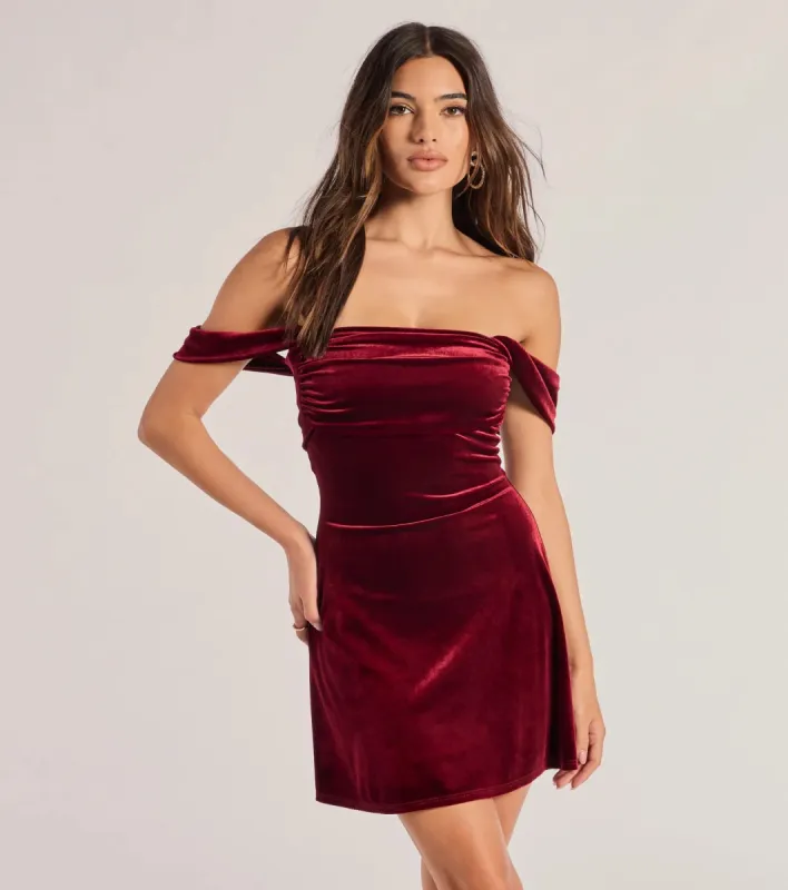 Flirty And Chic Velvet Off-The-Shoulder Mini Dress sold by Windsor