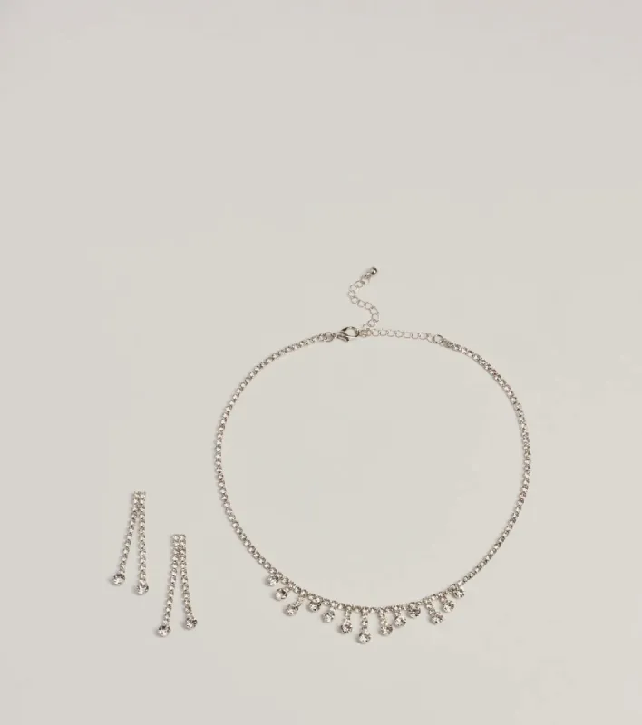 Gorgeously Glam Rhinestone Necklace And Earrings Set sold by Windsor