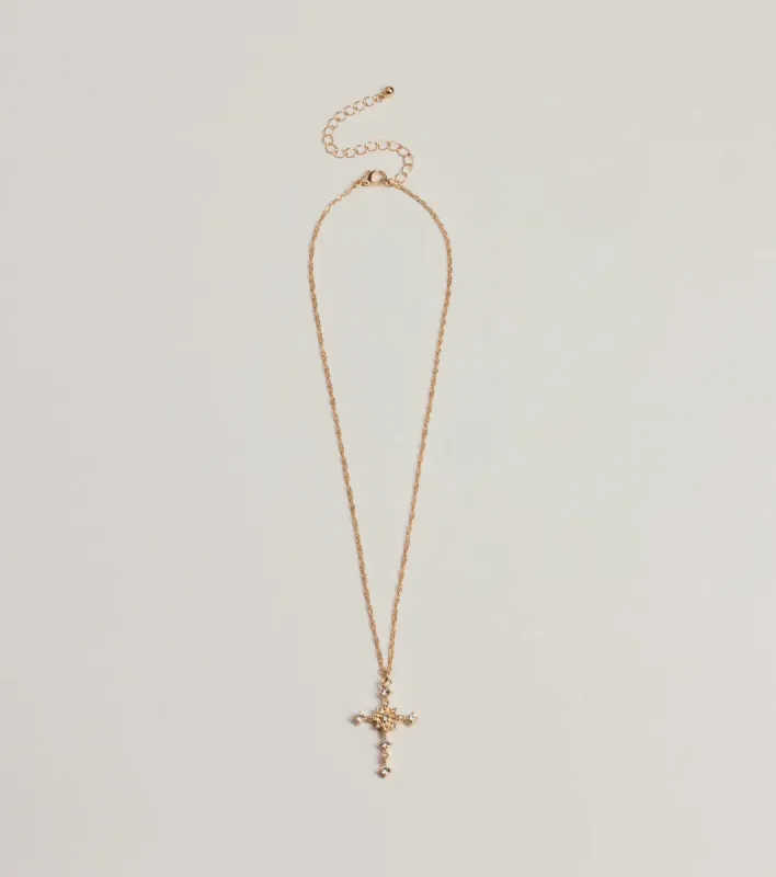Dainty Glam Rhinestone Cross Pendant Necklace sold by Windsor