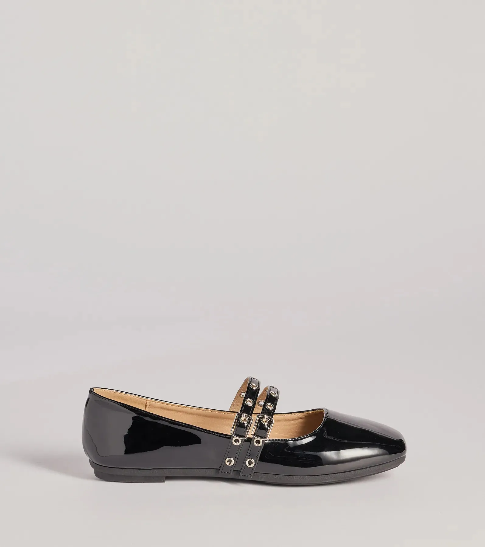 Sleek Buckled Strappy Patent Faux Leather Flats sold by Windsor product image thumbnail 2