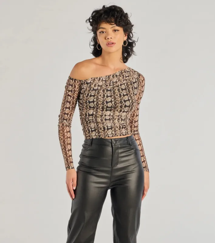 Bold Edge Snake Print Mesh Long Sleeve Top sold by Windsor