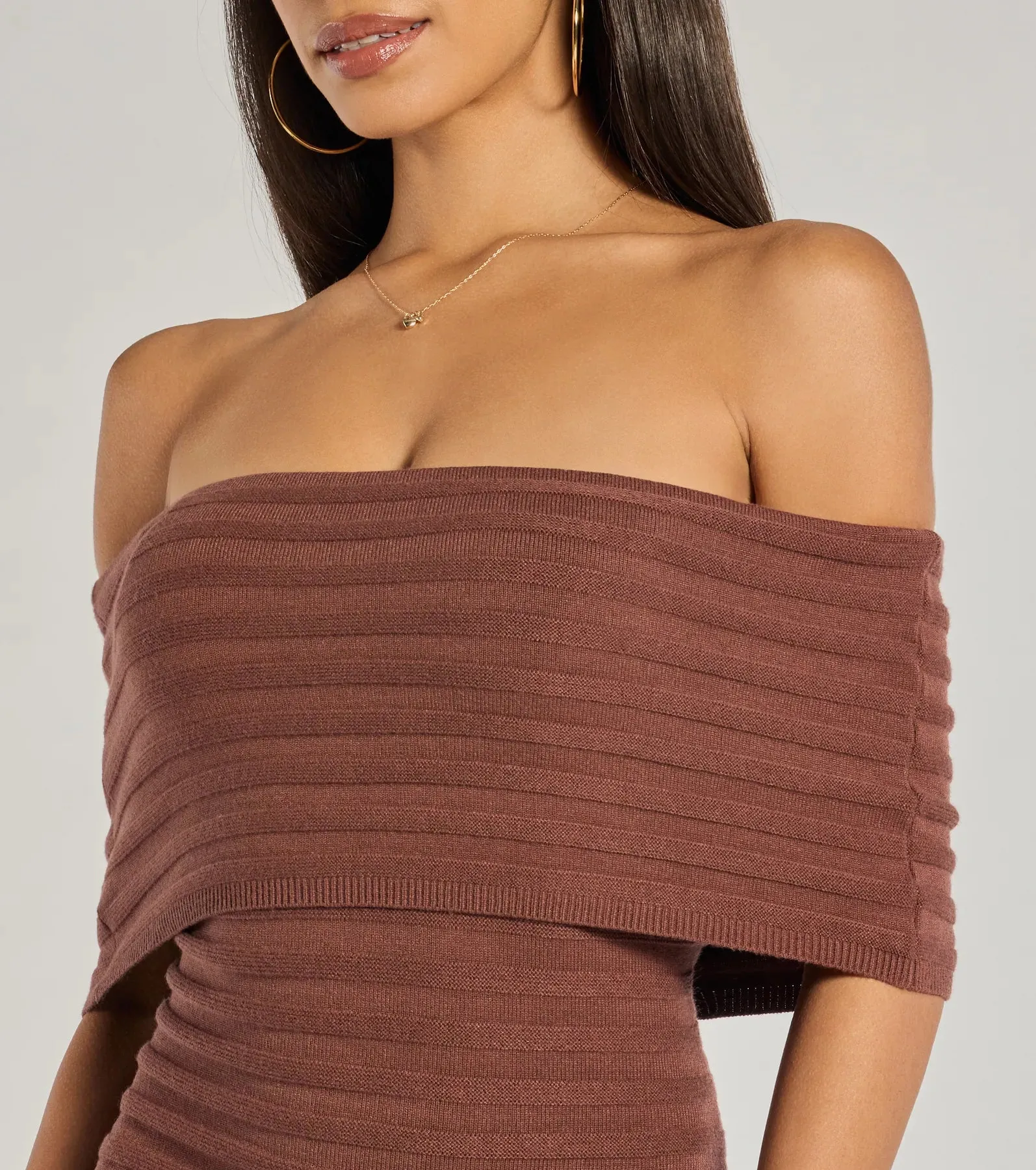 Soft And Chic Ribbed Knit Off-The-Shoulder Mini Dress sold by Windsor product image thumbnail 4