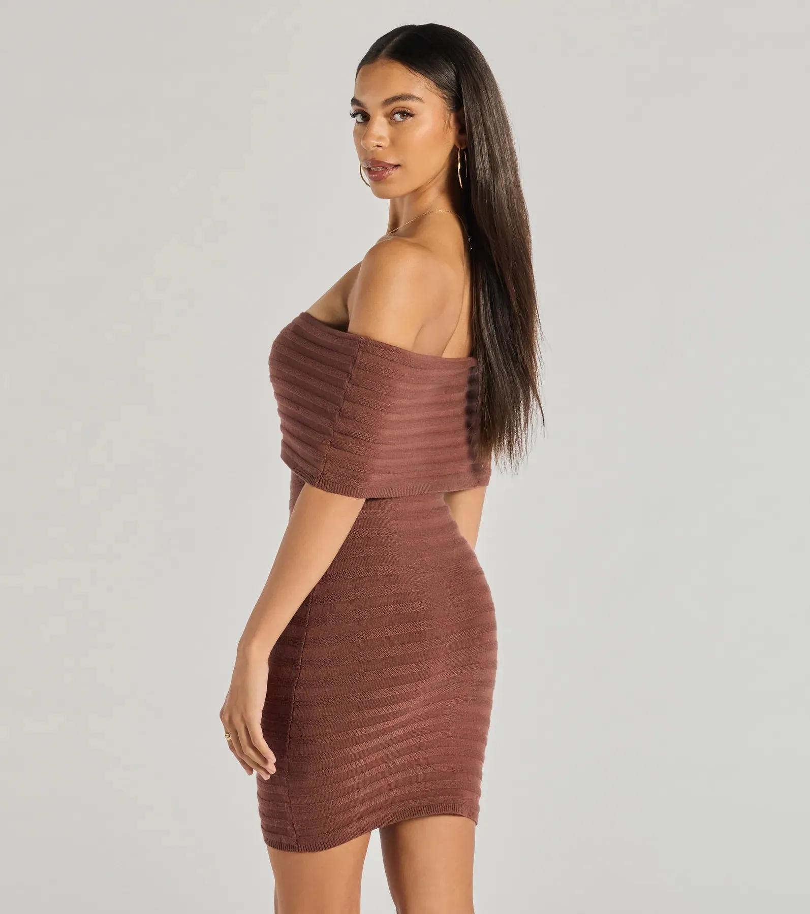 Soft And Chic Ribbed Knit Off-The-Shoulder Mini Dress sold by Windsor product image thumbnail 2