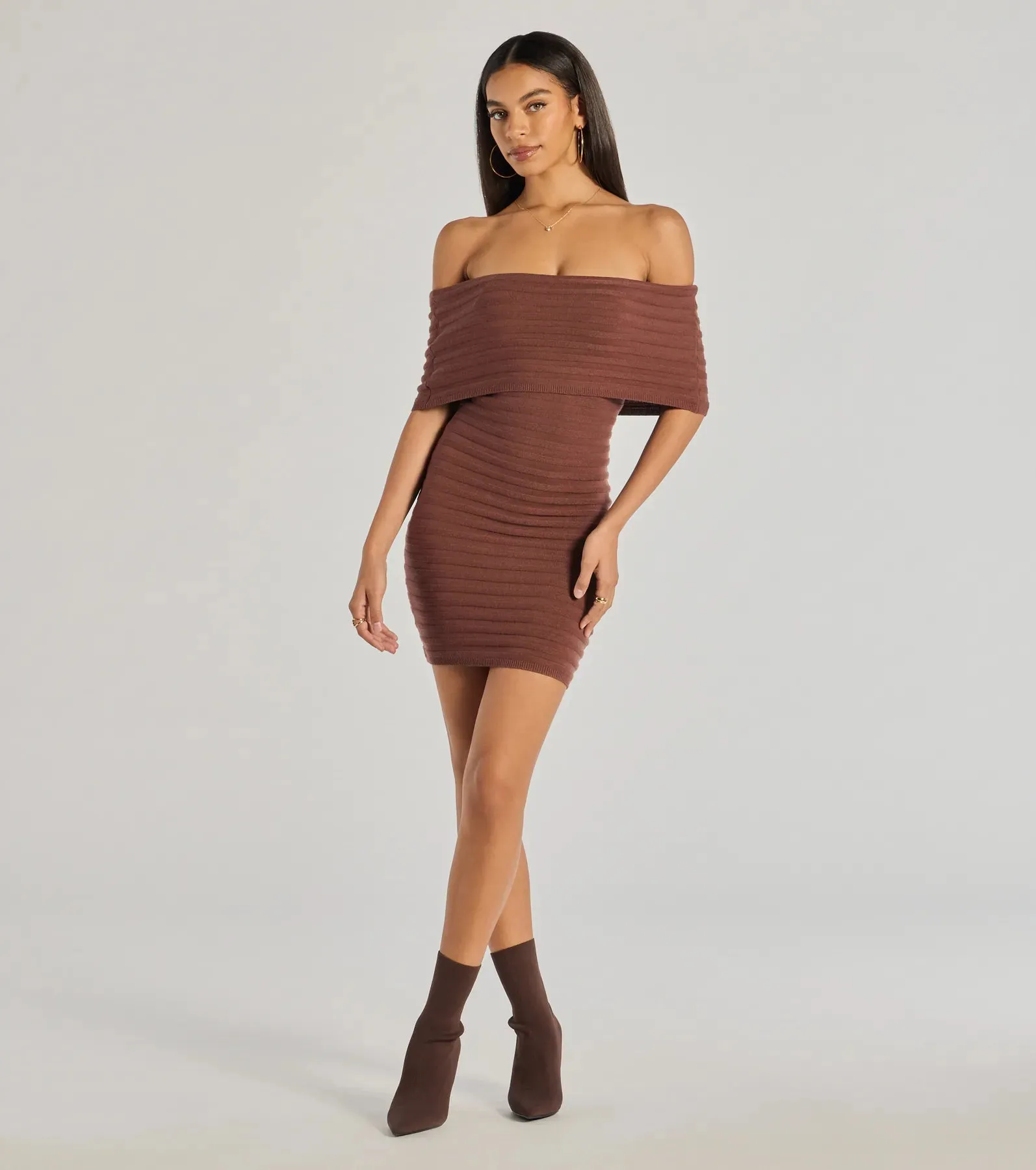 Soft And Chic Ribbed Knit Off-The-Shoulder Mini Dress sold by Windsor product image thumbnail 3