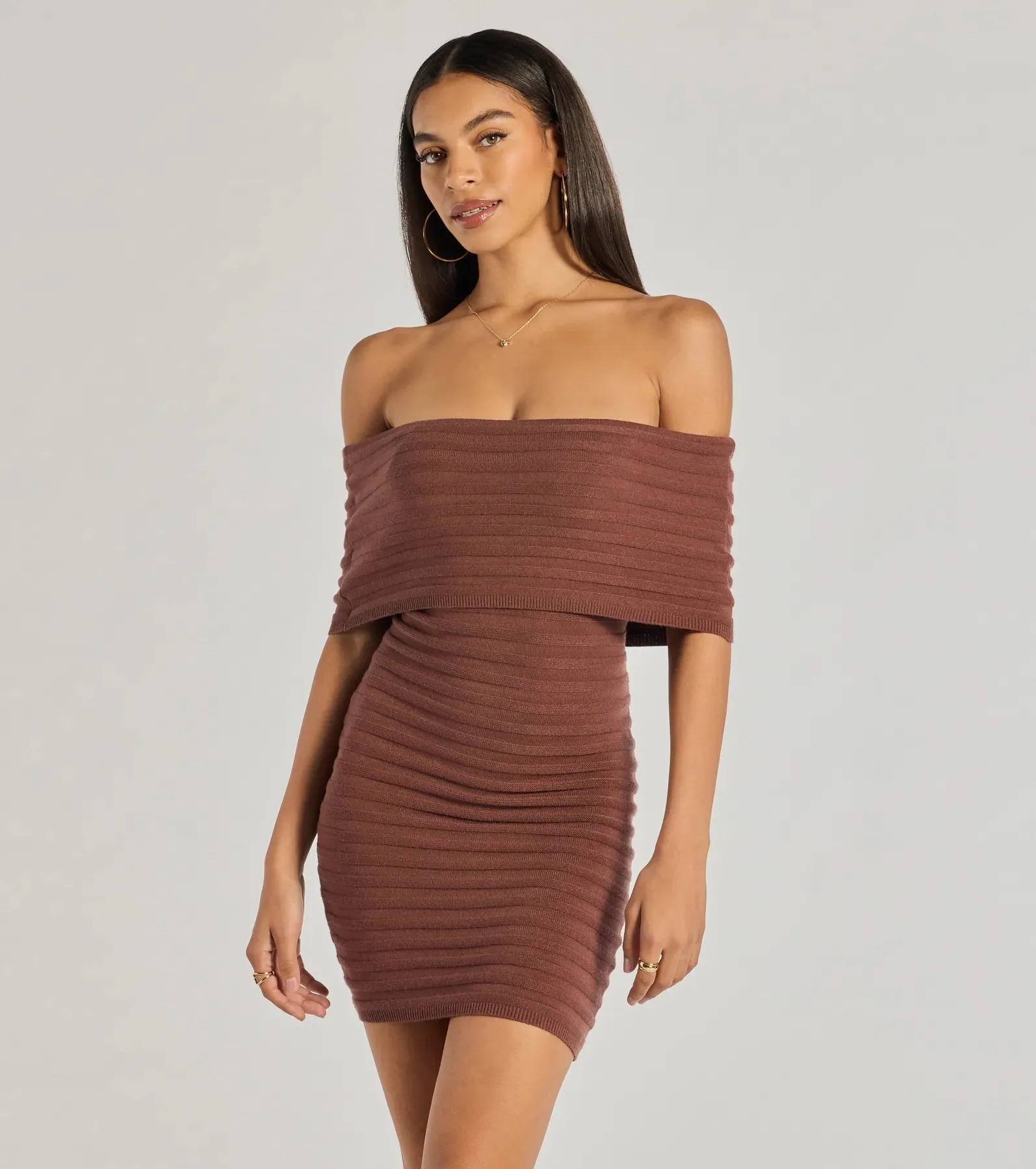 Soft And Chic Ribbed Knit Off-The-Shoulder Mini Dress sold by Windsor