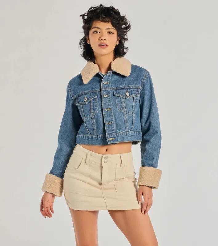 Trendy Faux Sherpa Trimmed Denim Trucker Jacket sold by Windsor