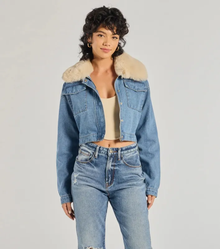 Casual Trendsetter Faux Fur Denim Trucker Jacket sold by Windsor