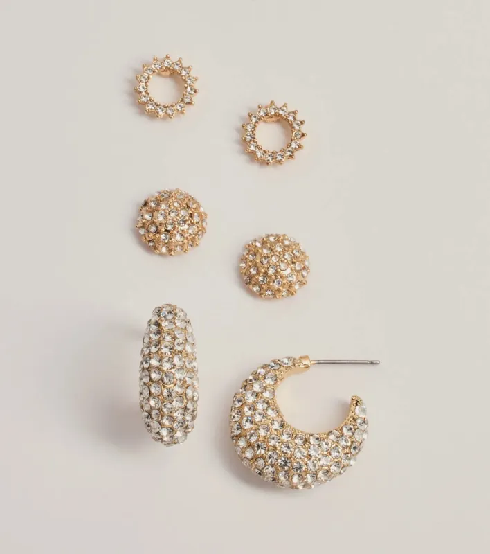 Dazzle Diva Rhinestone Three-Pack Earrings Set sold by Windsor