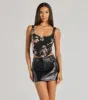 Bold Beauty Foiled Floral Mesh Cropped Bustier Top sold by Windsor