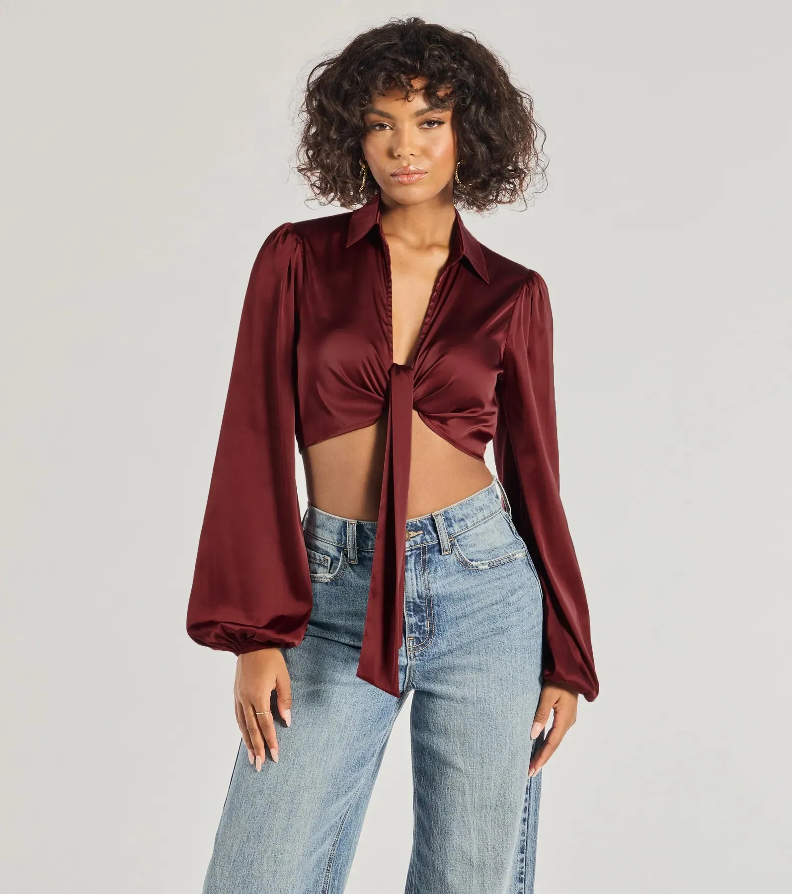 Sleek Mood Satin Tie-Front Crop Top sold by Windsor product image thumbnail 5