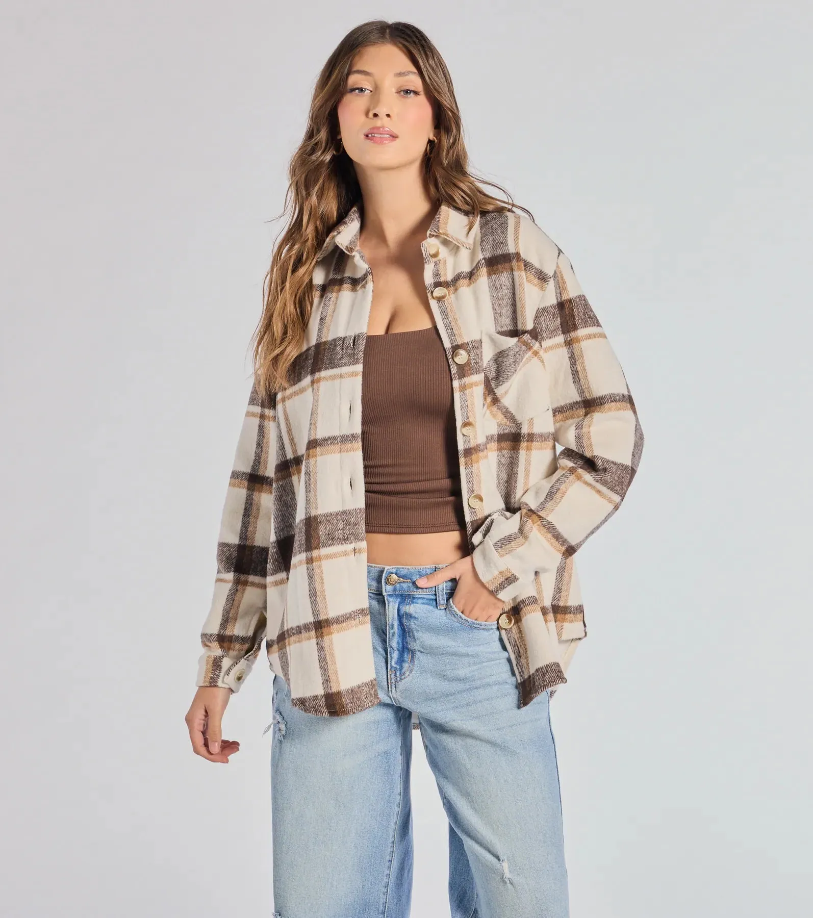Comfy Trend Plaid Woven Oversized Shacket sold by Windsor