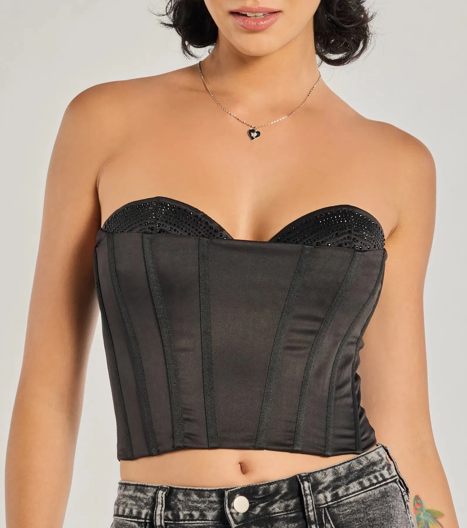 Glam Alert Satin And Rhinestone Corset Top sold by Windsor product image thumbnail 4