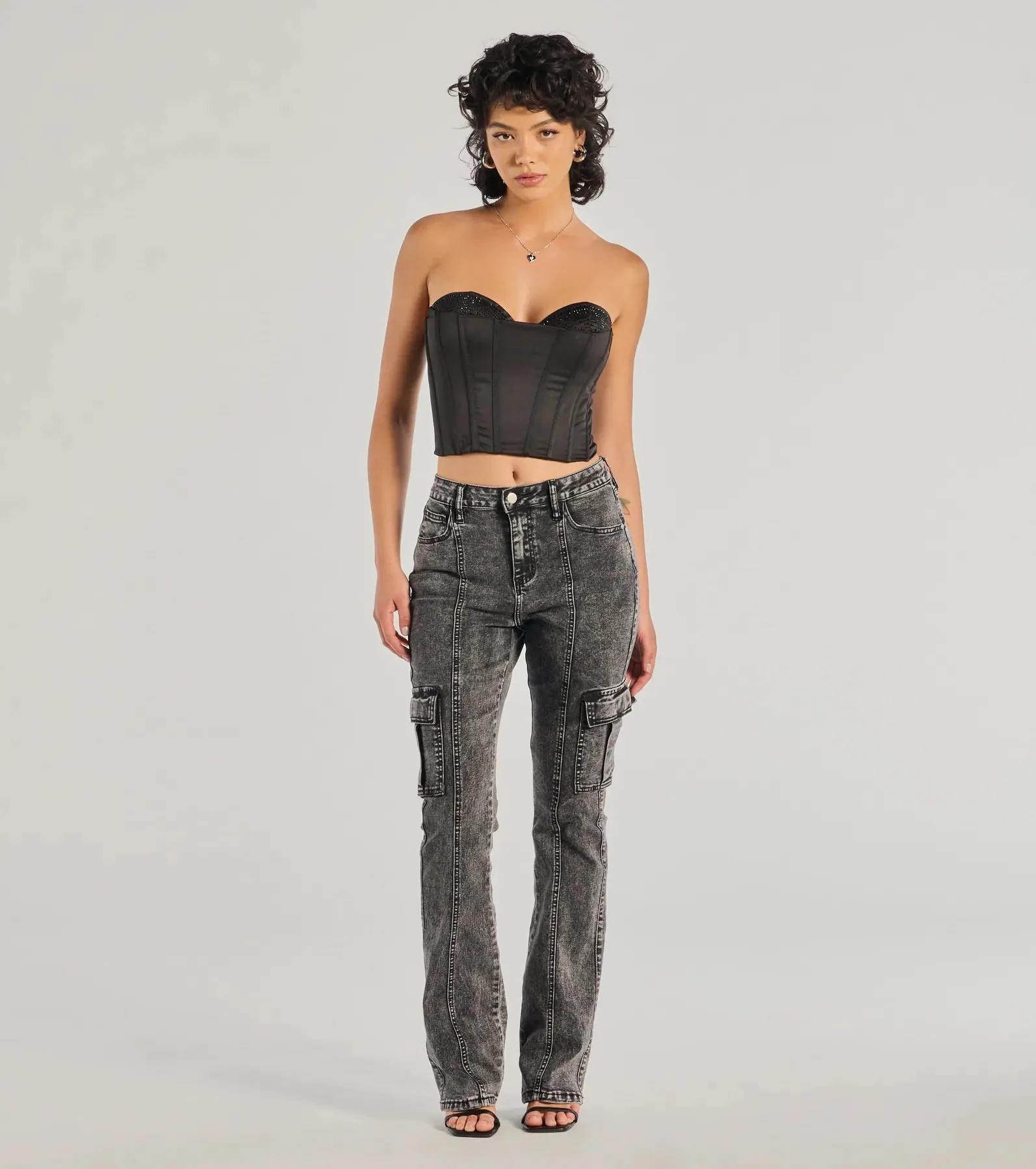 Glam Alert Satin And Rhinestone Corset Top sold by Windsor product image thumbnail 3