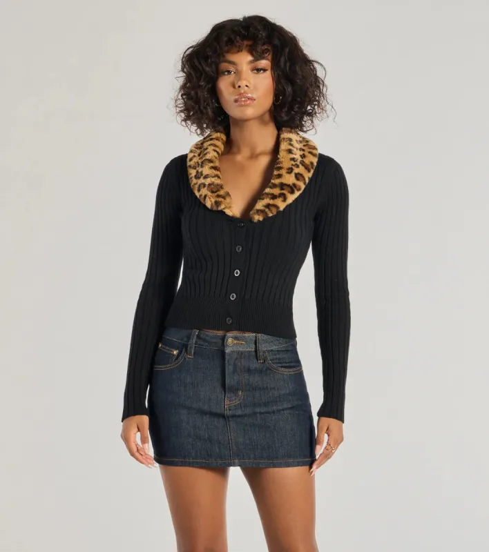 So Extra Faux Fur Trim Cardigan sold by Windsor