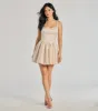 Twila Satin Lace-Up Corset Skater Dress sold by Windsor