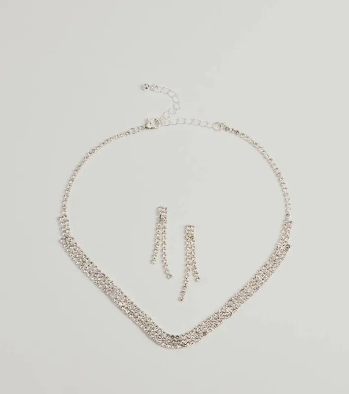 Gorgeous Shimmer Rhinestone Necklace And Earring Set sold by Windsor
