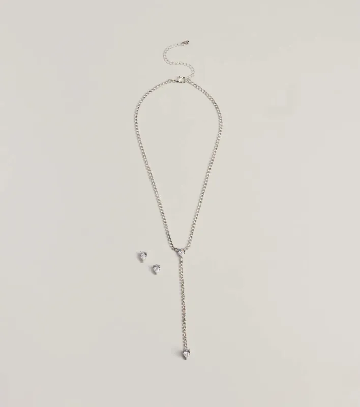 Simple Glitz Rhinestone Lariat Necklace And Stud Earrings Set sold by Windsor