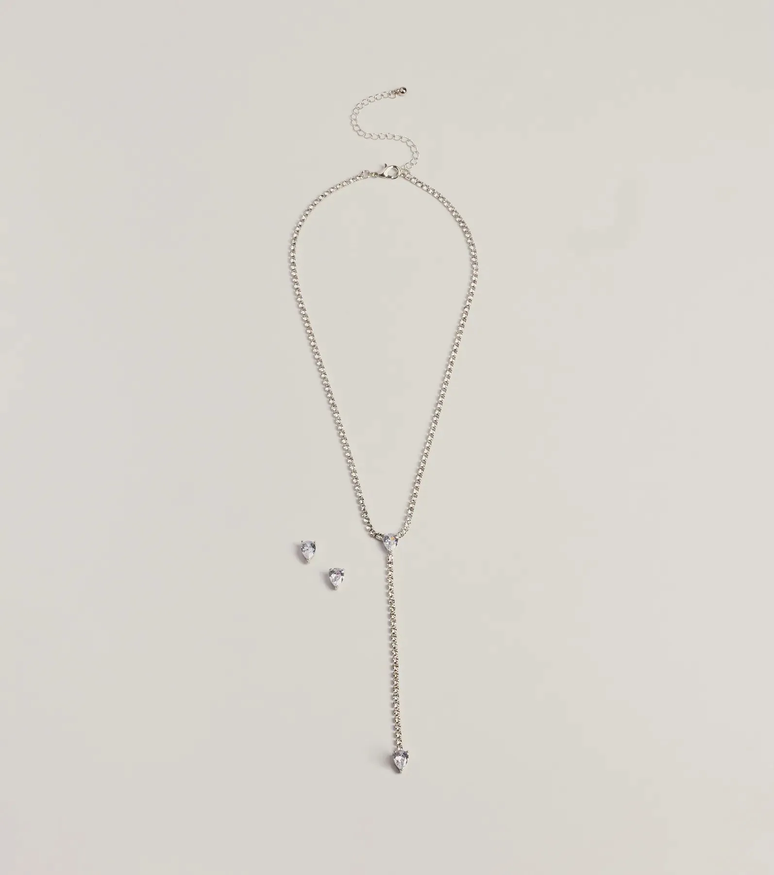 Simple Glitz Rhinestone Lariat Necklace And Stud Earrings Set sold by Windsor