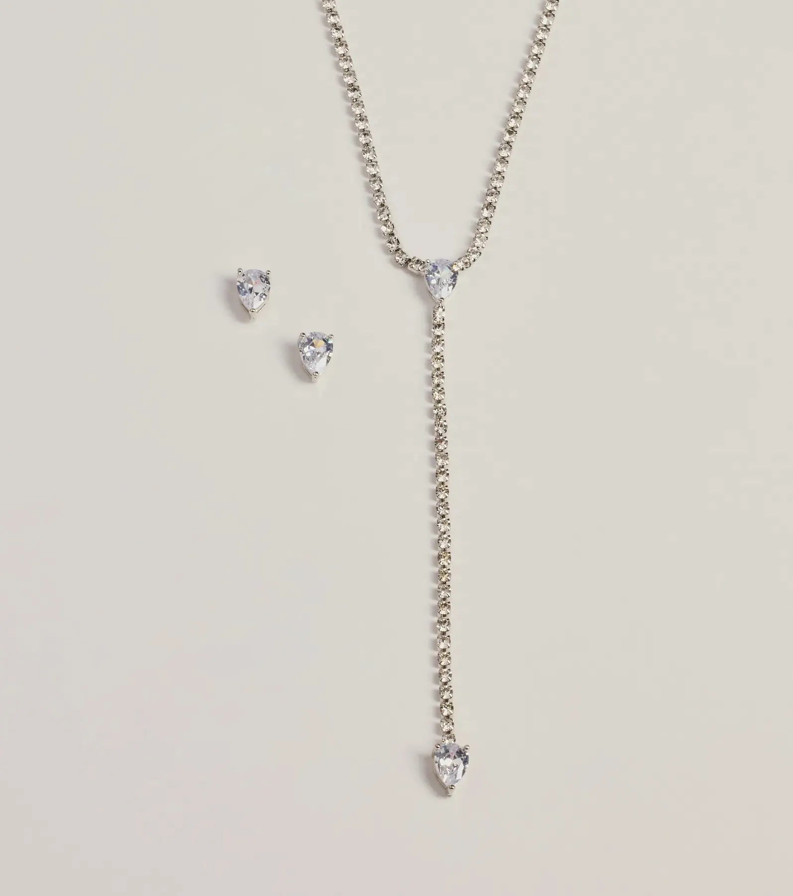 Simple Glitz Rhinestone Lariat Necklace And Stud Earrings Set sold by Windsor product image thumbnail 2