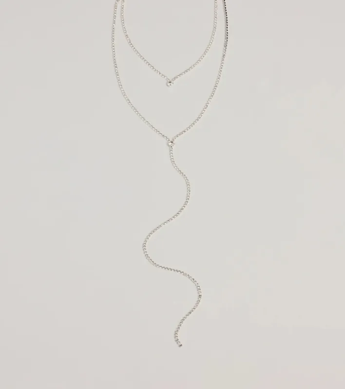 Trendy Glitz Rhinestone Layered Lariat Necklace sold by Windsor