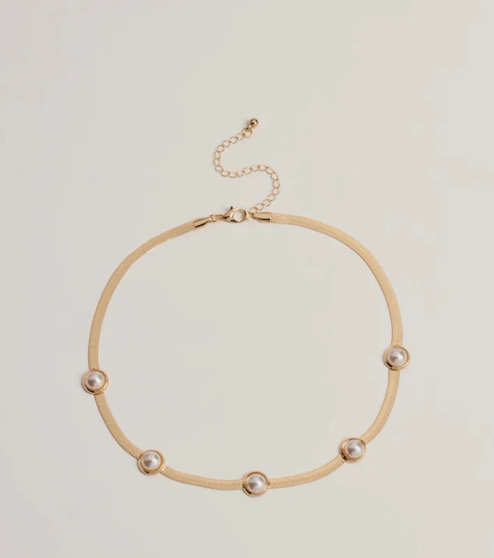 Chic Pearl Accent Snake Chain Necklace sold by Windsor