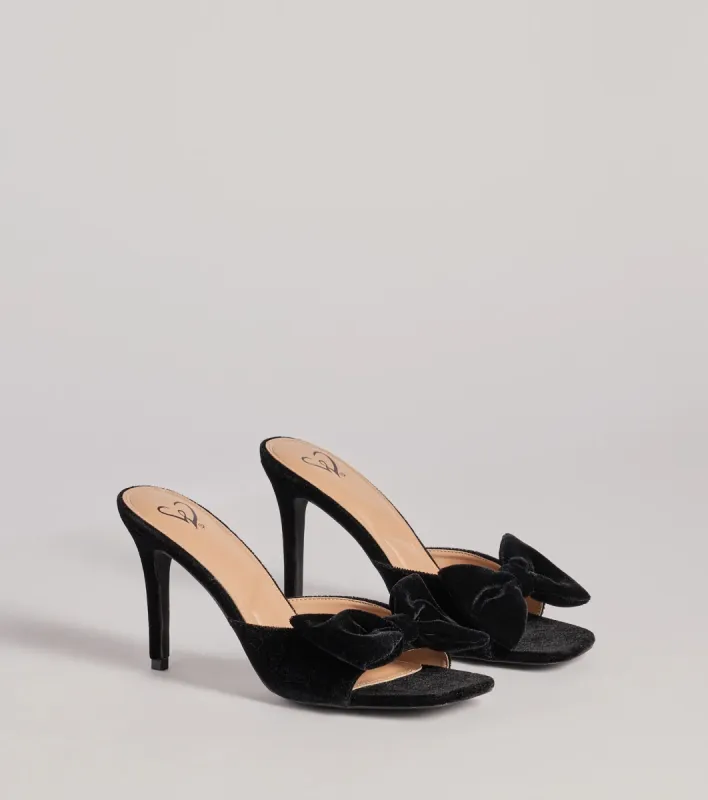 Adorably Luxe Velvet Bow Strap Stiletto Mules sold by Windsor