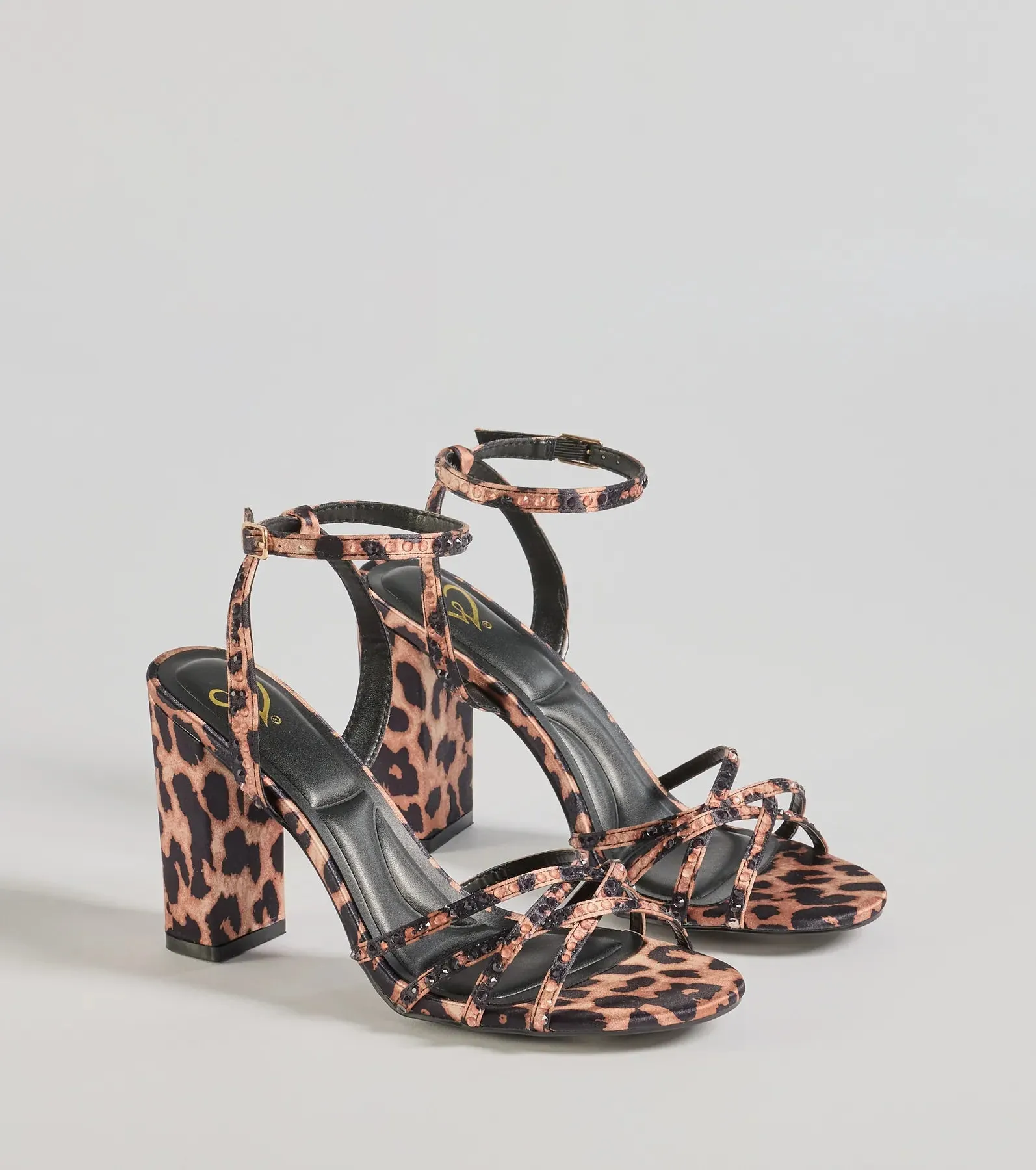 Sassy Rhinestone Strappy Leopard Print Block Heels sold by Windsor