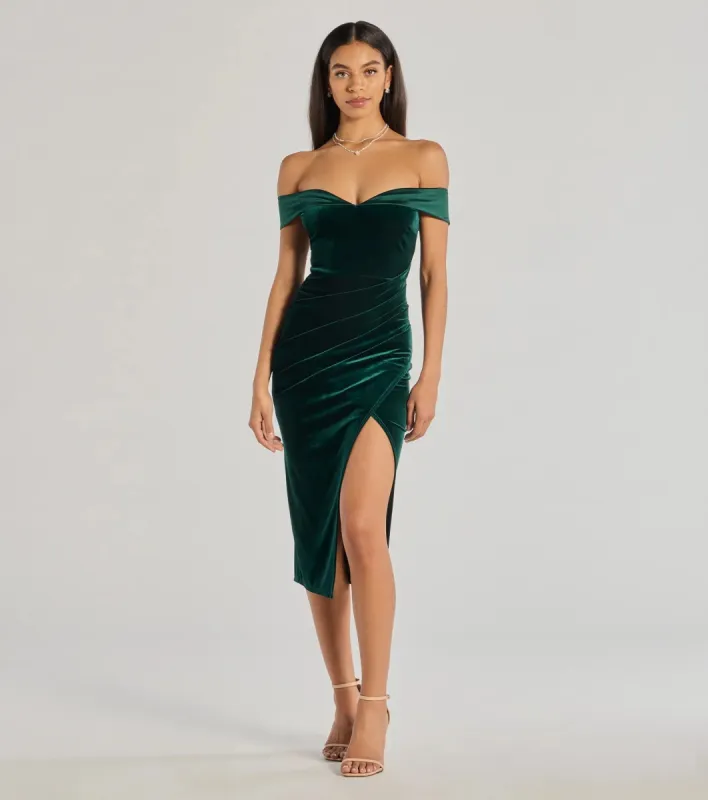 Totally Luxe Velvet Off-The-Shoulder Midi Dress sold by Windsor