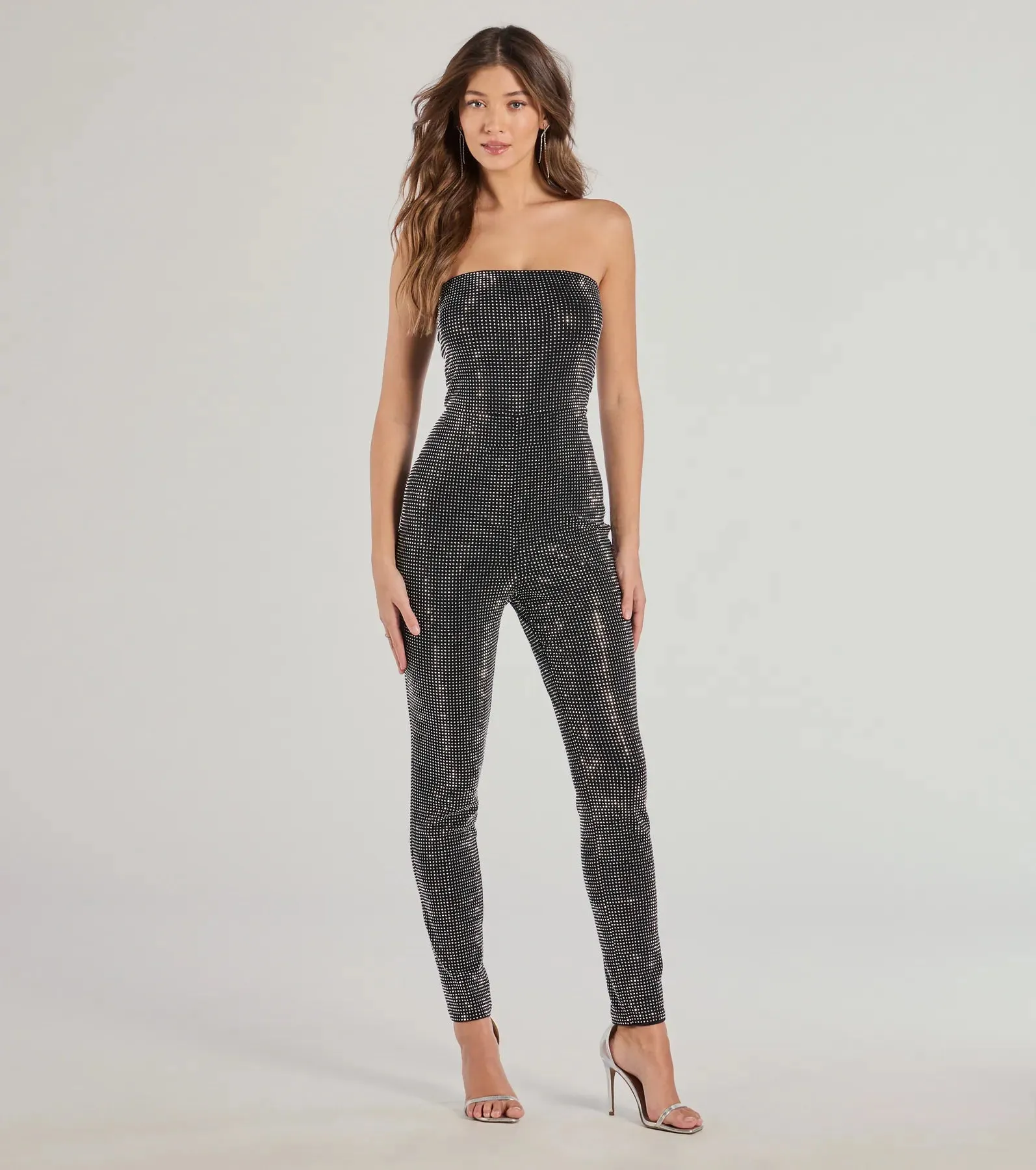 Glam Muse Rhinestone Strapless Jumpsuit sold by Windsor