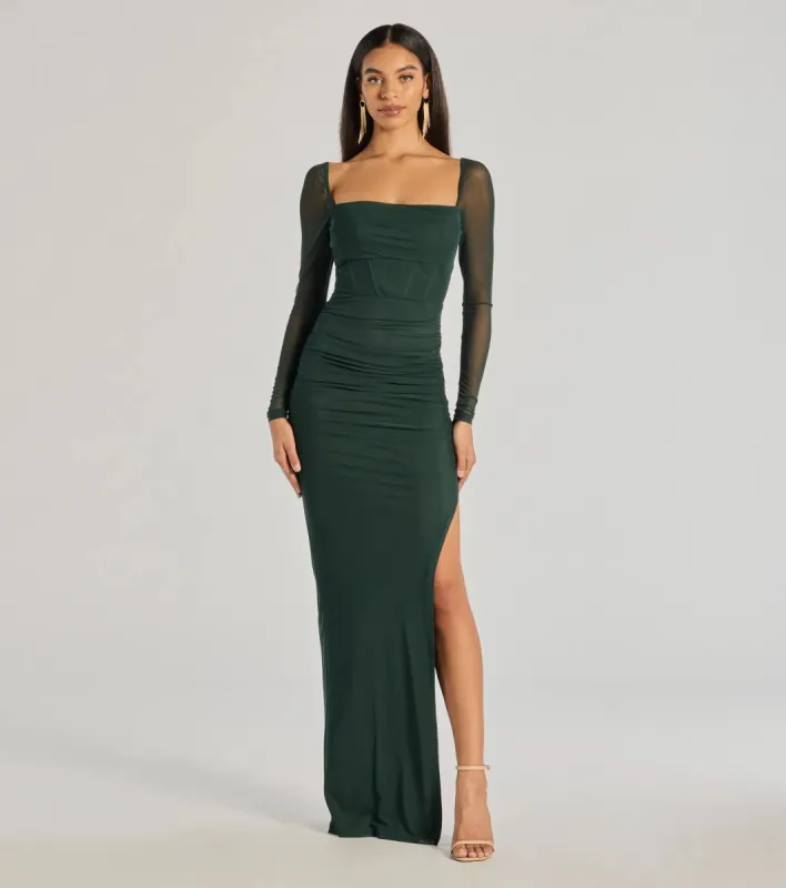 Ashlynn Long Sleeve Corset Slim Formal Dress sold by Windsor