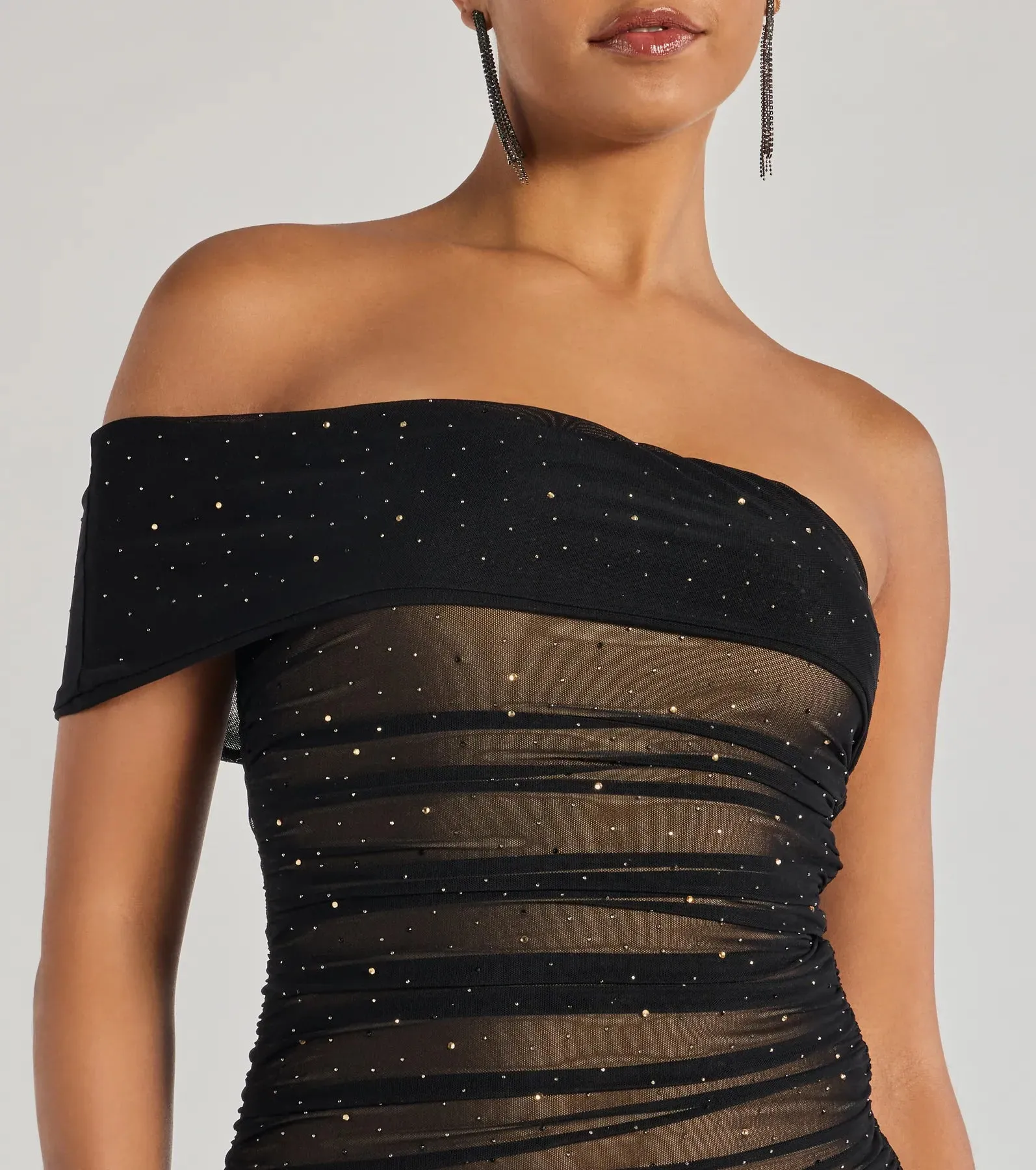 Sheer Glam Rhinestone Two-Tone Off The Shoulder Mini Dress sold by Windsor product image thumbnail 4