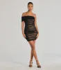 Sheer Glam Rhinestone Two-Tone Off The Shoulder Mini Dress sold by Windsor