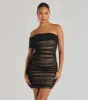 Sheer Glam Rhinestone Two-Tone Off The Shoulder Mini Dress sold by Windsor