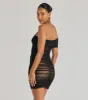 Sheer Glam Rhinestone Two-Tone Off The Shoulder Mini Dress sold by Windsor