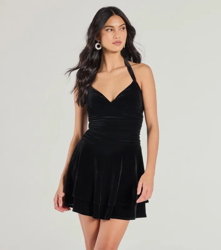 Luxe Muse Halter Velvet Skater Dress sold by Windsor