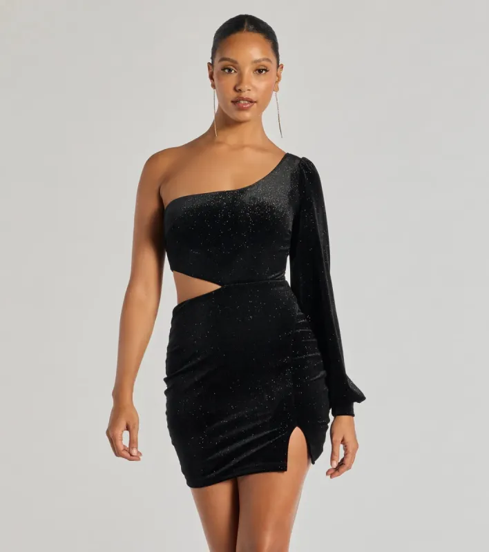 Spotlight Shine Long Sleeve Velvet Glitter Mini Dress sold by Windsor