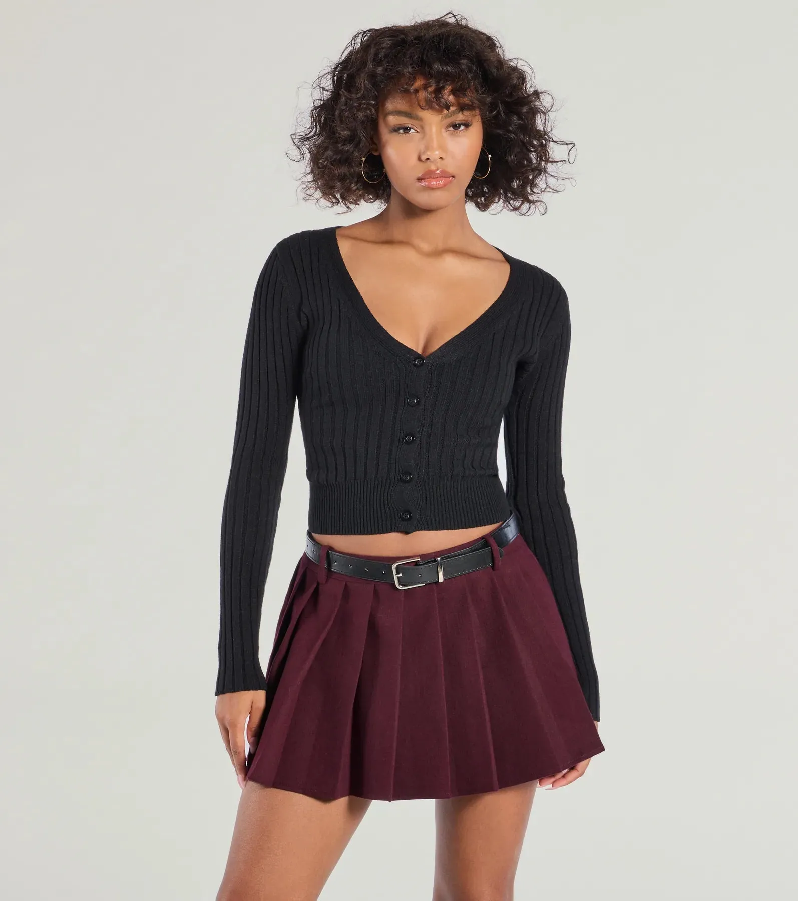 Downtown Girl Belted Pleated Mini Skirt sold by Windsor