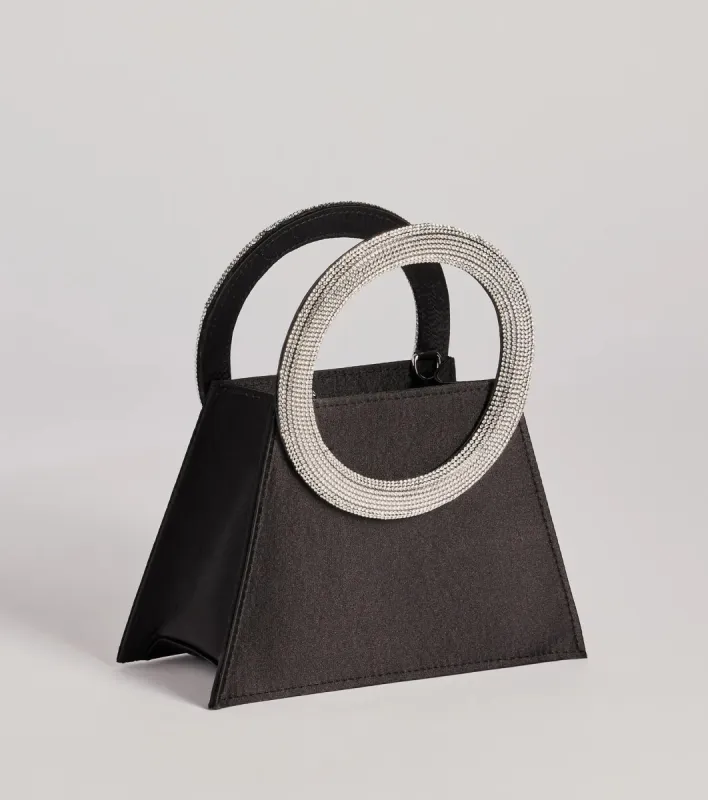 Glam Sophistication Rhinestone Handle Satin Bag sold by Windsor