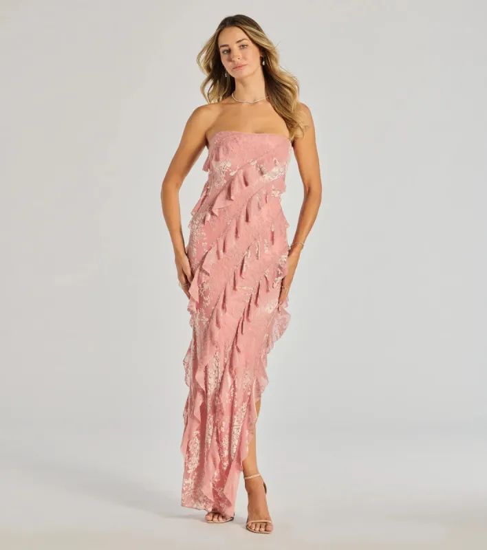 Brie Strapless Ruffled Slit Formal Dress sold by Windsor