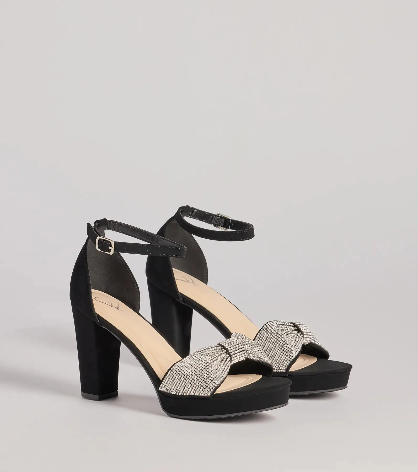 Gift Of Glam Rhinestone Bow Strap Platform Heels sold by Windsor