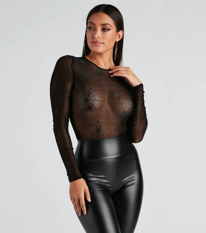 Spider Babe Mesh Graphic Bodysuit sold by Windsor