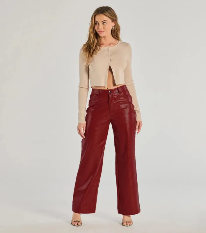 Chic Babe Faux Leather Croc-Embossed Wide-Leg Pants sold by Windsor