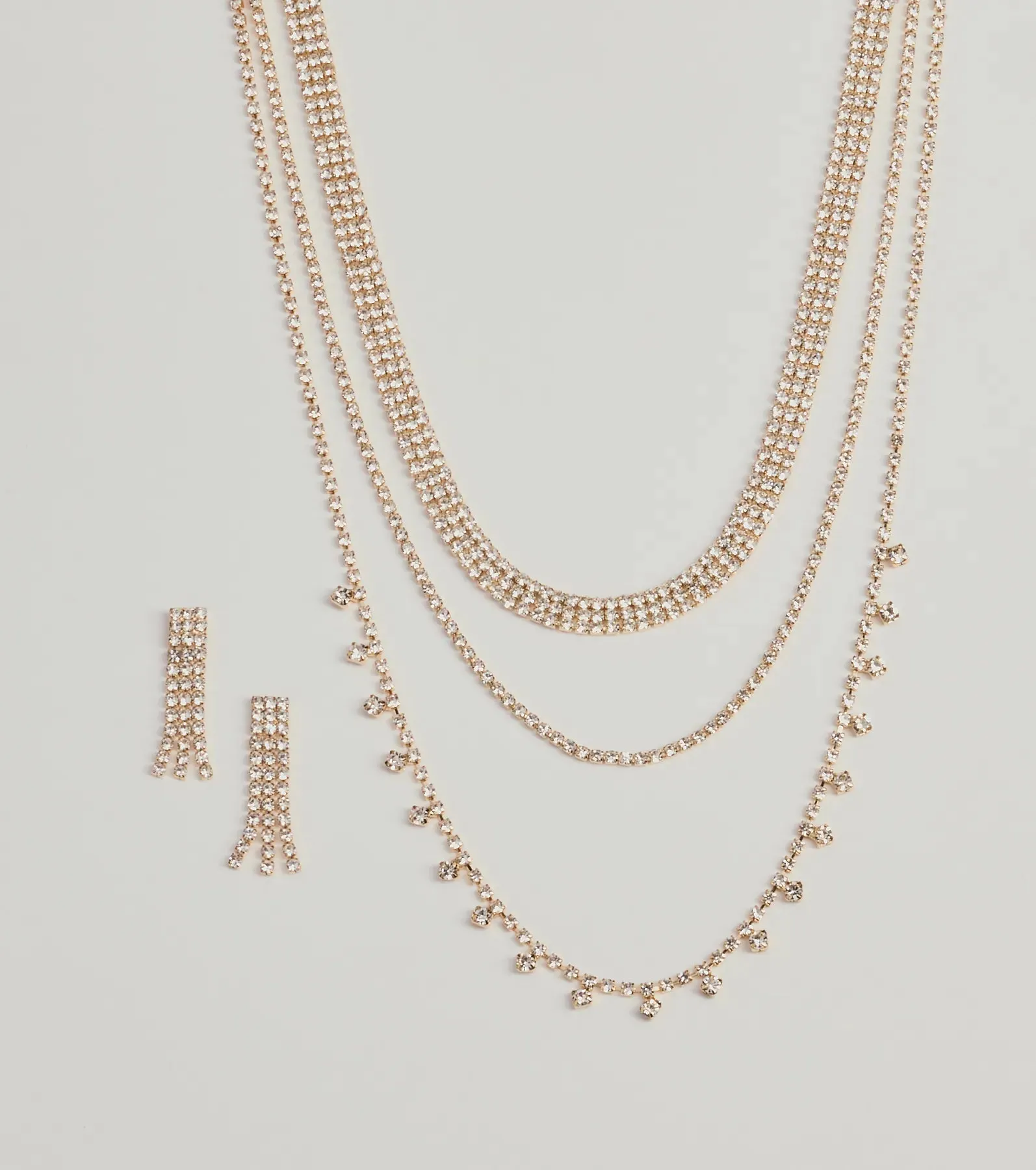 Modern Sophistication Triple-Row Layered Necklace And Earrings Set sold by Windsor